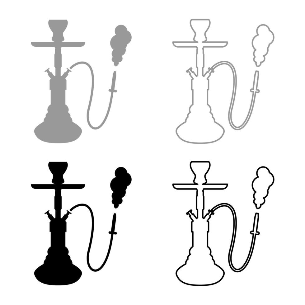 waterpijp shisha icon set grijs zwarte kleur vector