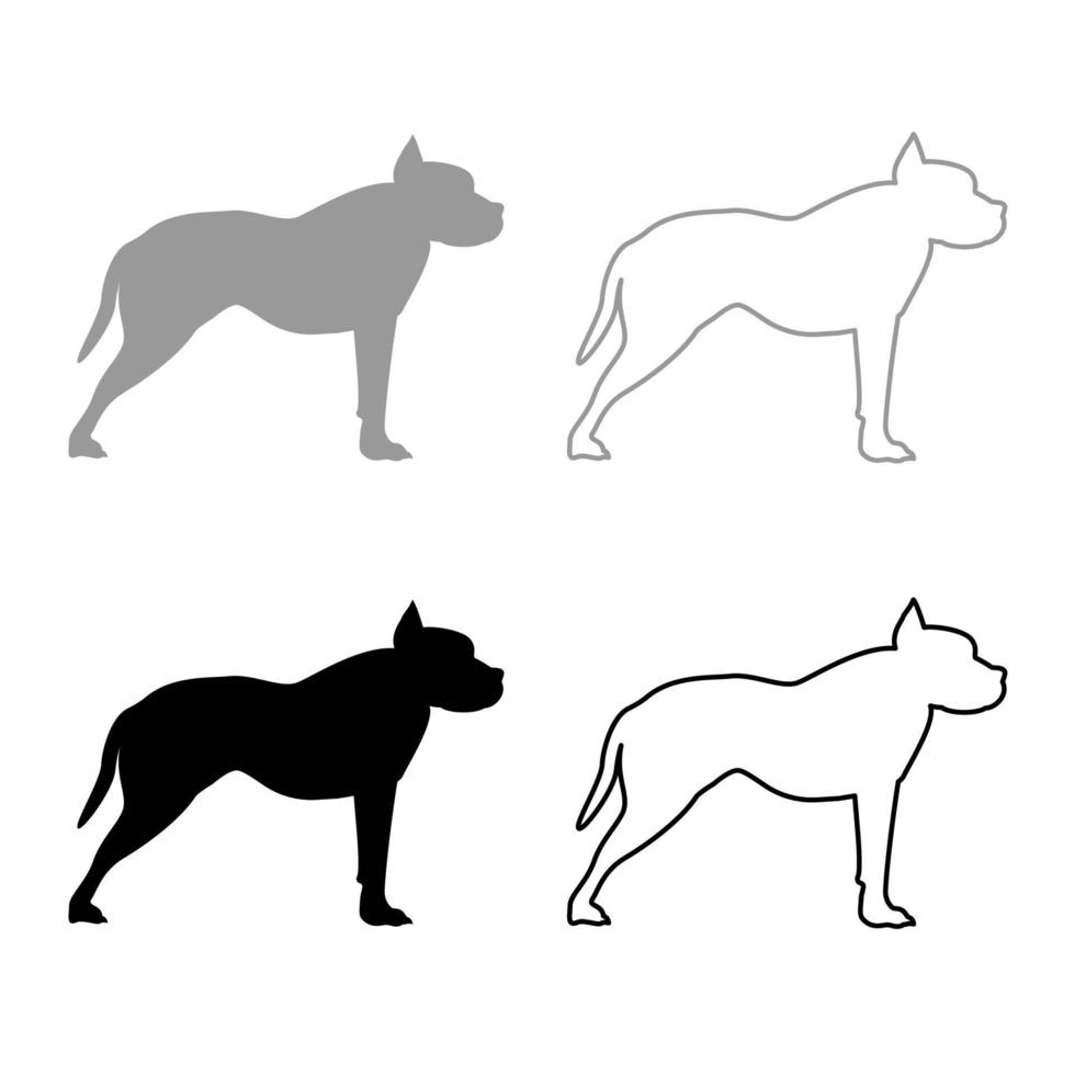 pitbull terriër pictogram overzicht set grijs zwarte kleur vector