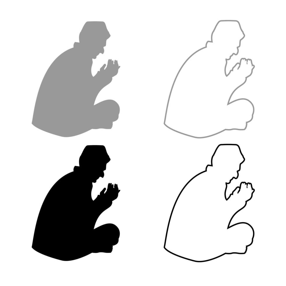biddende moslim pictogrammenset grijs zwarte kleur vector