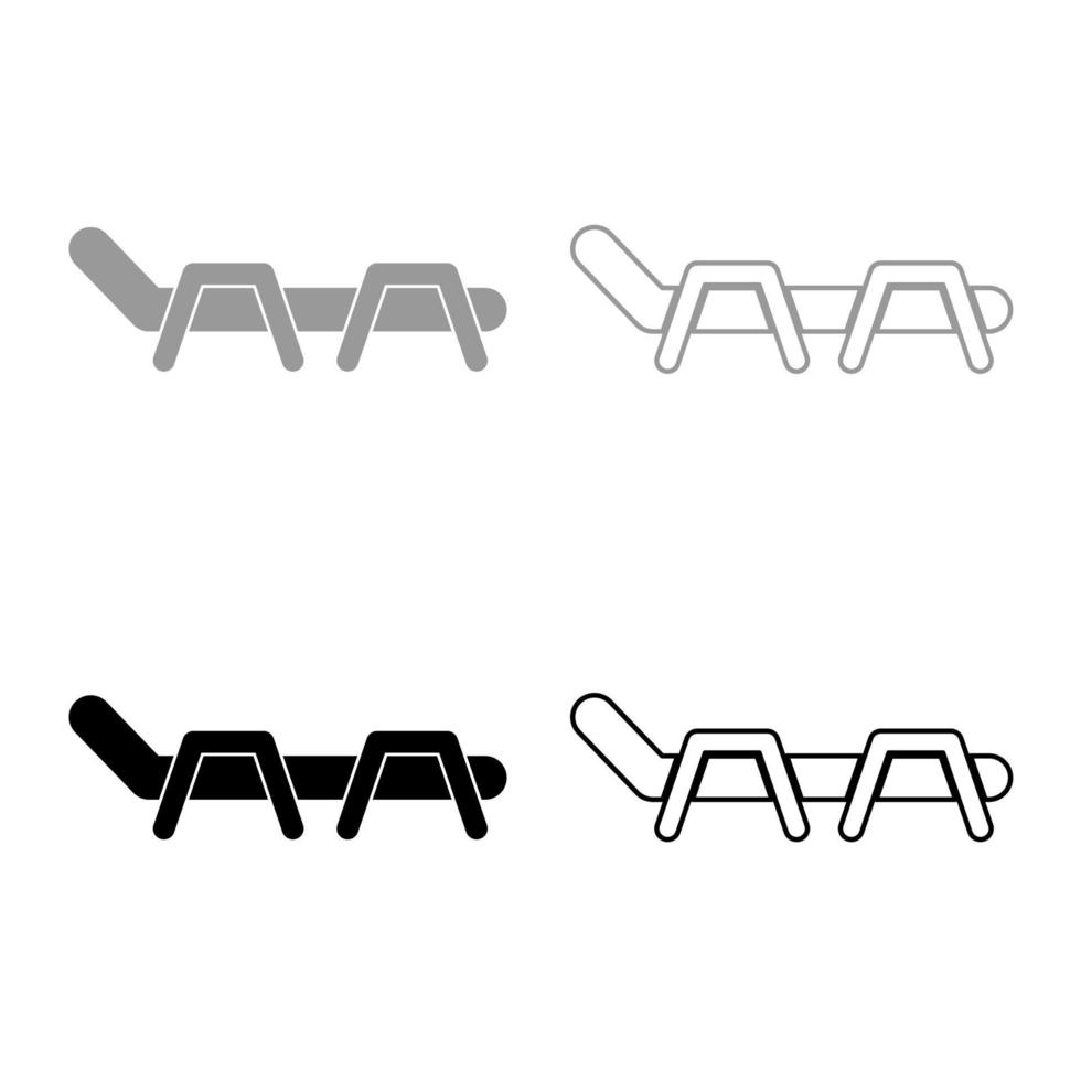 strandstoel chaise longue strandbed pictogram overzicht set grijs zwarte kleur vector