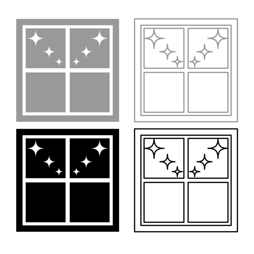 raam met uitzicht op de nacht sterren pictogram overzicht set grijs zwarte kleur vector