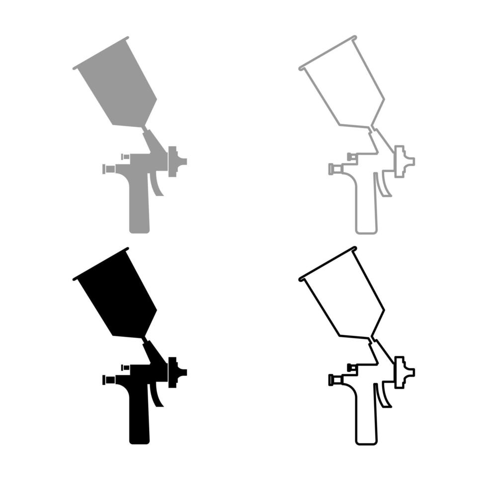 sproeier verf pictogram overzicht set grijs zwarte kleur vector