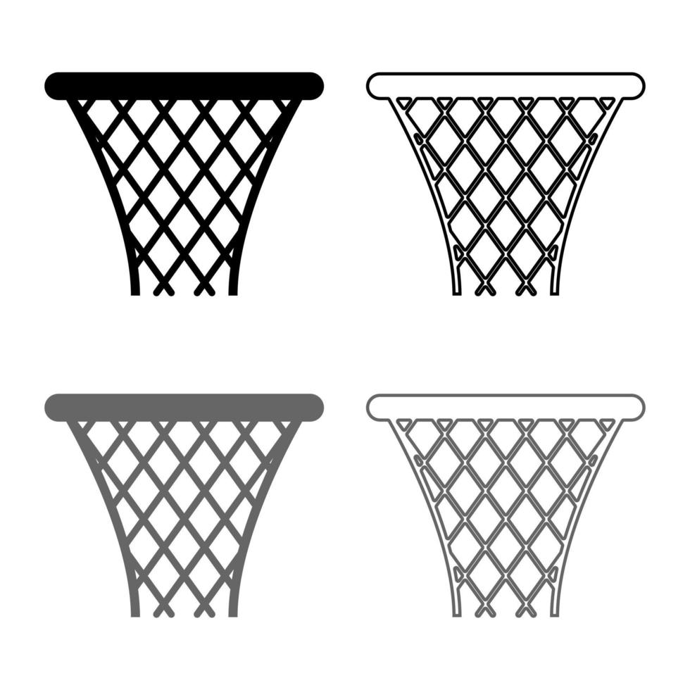 basketbal mand streetball net mand pictogrammenset grijs zwart kleur illustratie overzicht vlakke stijl eenvoudige afbeelding vector
