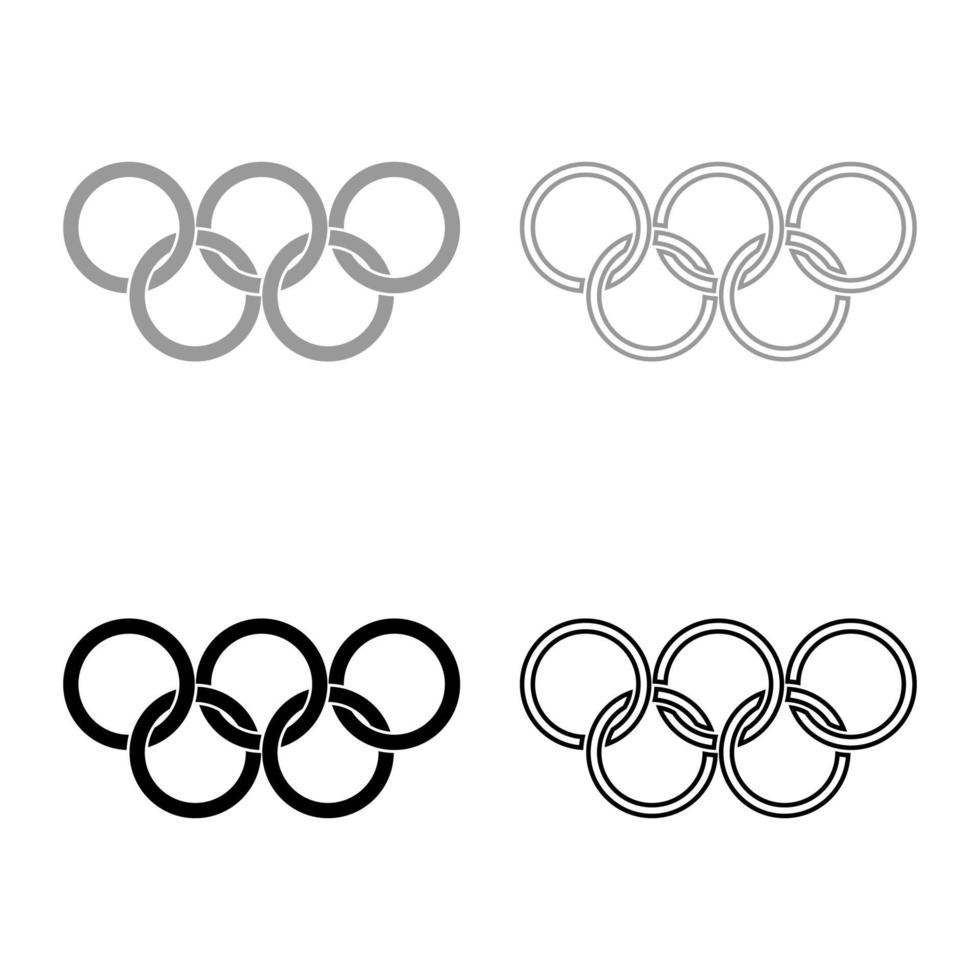olympische ringen vijf olympische ringen pictogrammenset zwart grijs kleur vector illustratie vlakke stijl afbeelding