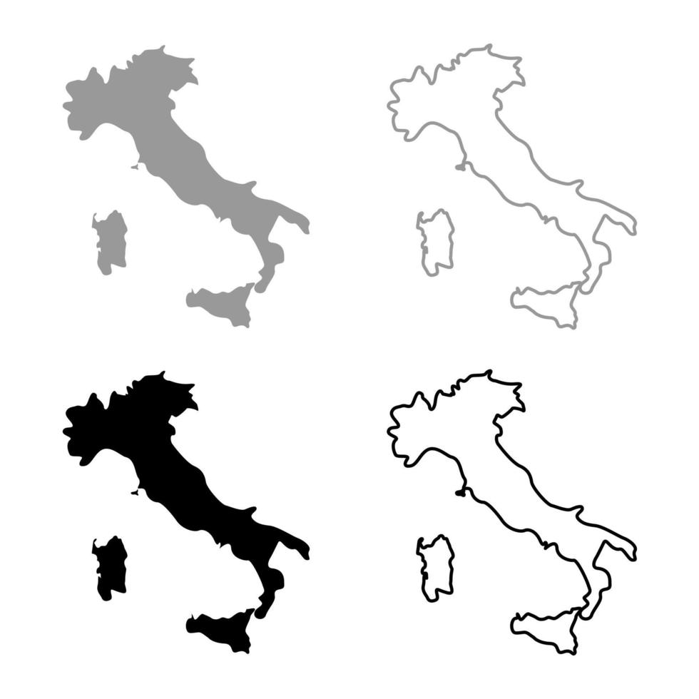 kaart van italië icon set grijs zwarte kleur vector