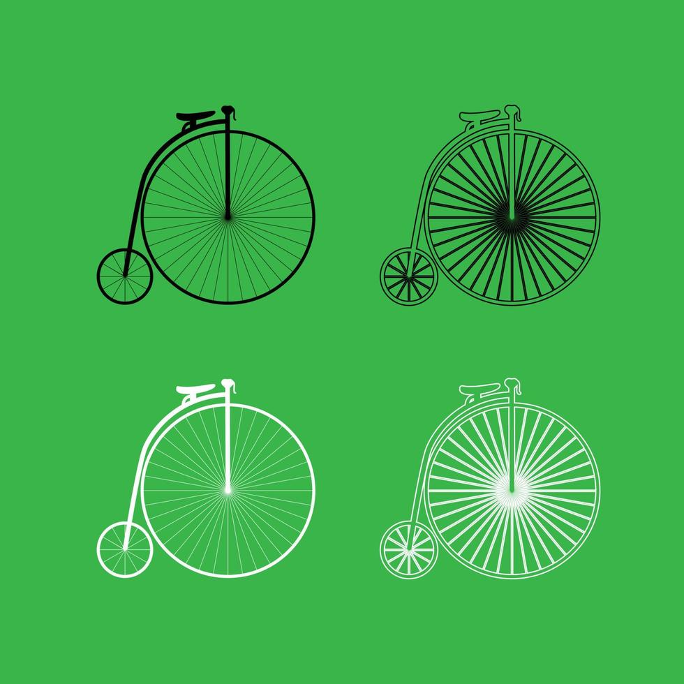 retro fiets pictogram zwart-wit kleurenset vector