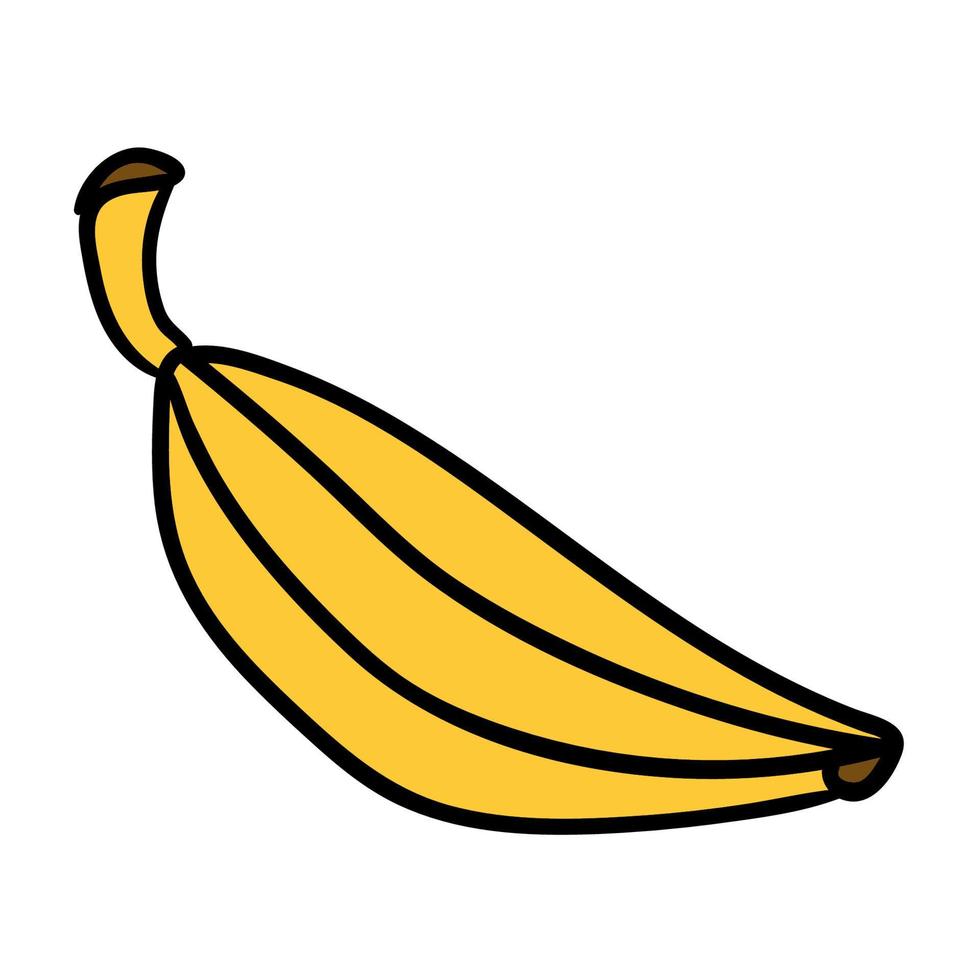 hand getekende cartoon banaan geïsoleerd op een witte achtergrond. tekenfilmvrucht. vector
