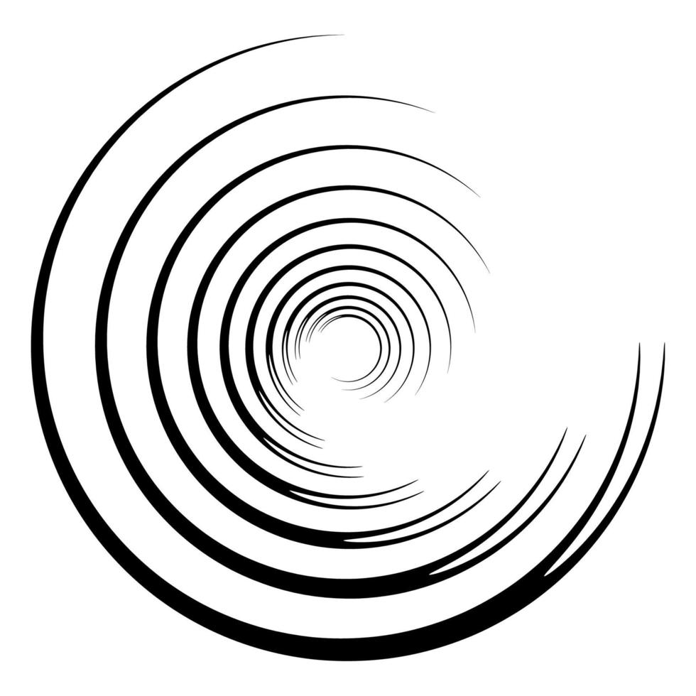 abstracte concentrische cirkel. spiraal, werveling, wervelelement. cirkelvormige en radiale lijnen voluut, helix. gesegmenteerde cirkel met rotatie. abstracte stralende booglijnen. geometrisch slakkenhuis, vortex vector