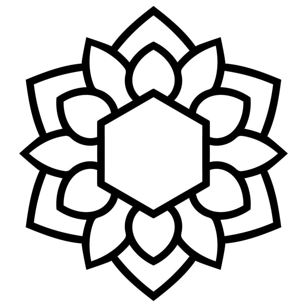 geometrische ronde bloem met zeshoek geïsoleerd op een witte achtergrond. zwarte omtrek mandala. vector