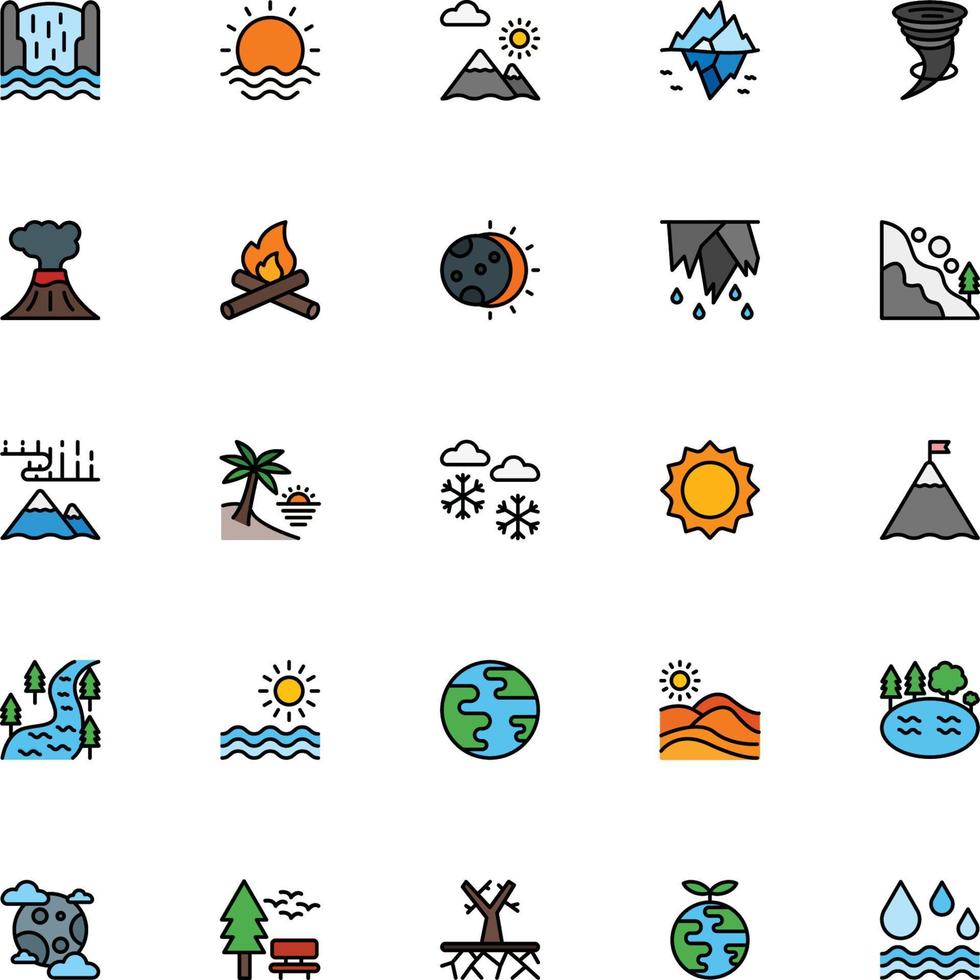 natuurpictogrammen in gevulde lijnstijl voor alle doeleinden. perfect voor presentatie van mobiele apps op websites vector