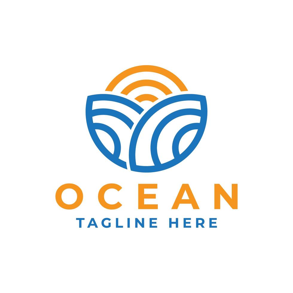 oceaan met zon-logo-ontwerp vector