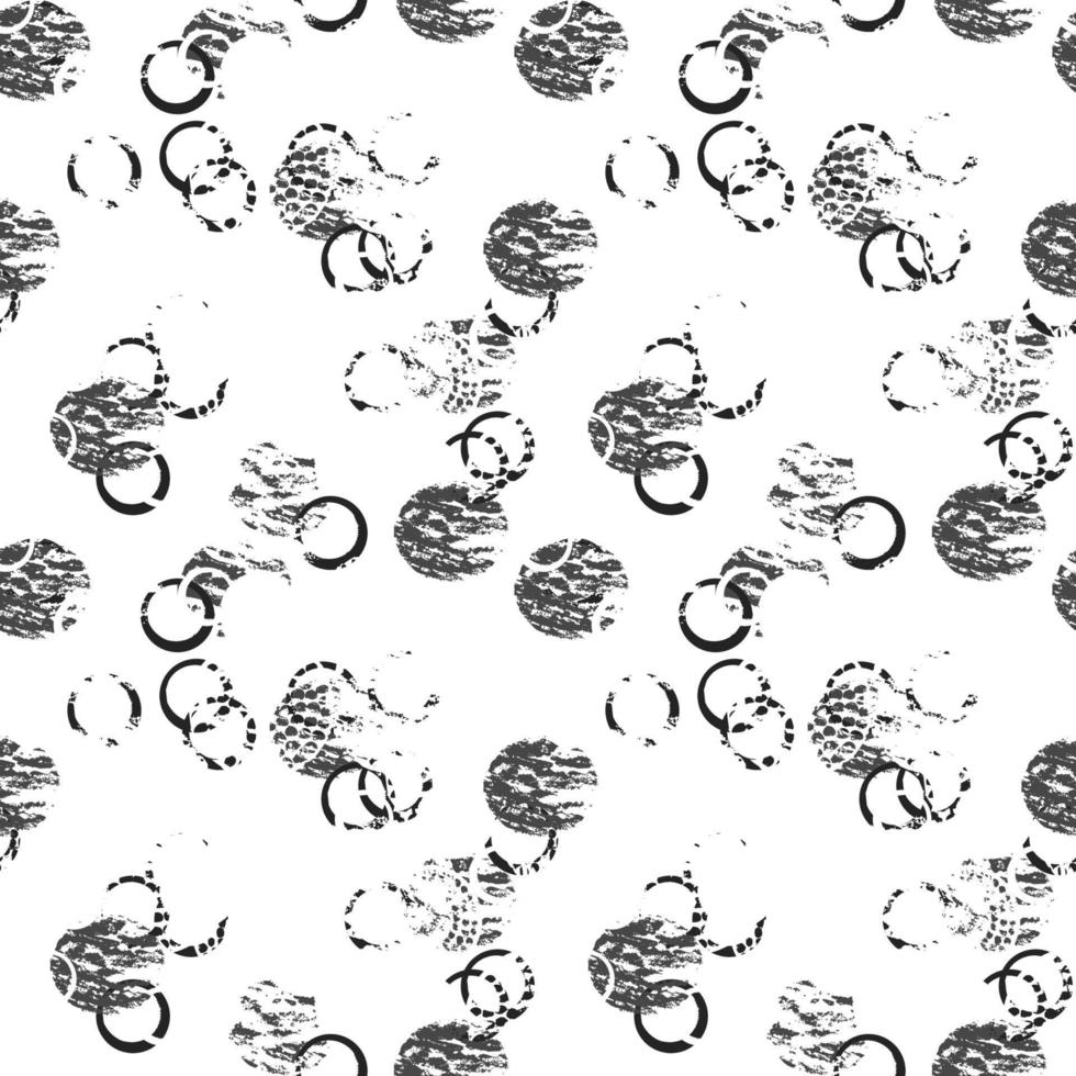 zwart-wit grunge abstract naadloos patroon met cirkels, ringen, verschillende penseelstreken en vormen. oneindigheid getextureerde cirkels achtergrond. vector