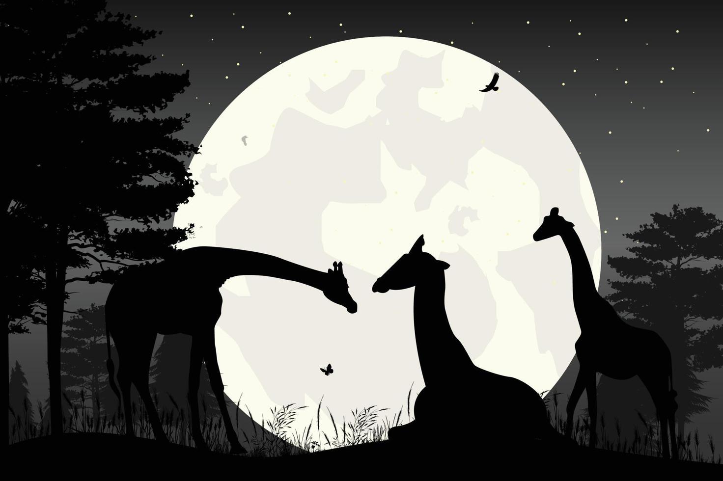 schattig silhouet van giraf en maan vector