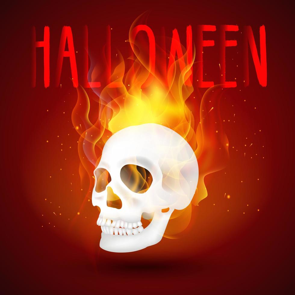 halloween achtergrond menselijke schedel in brand. vector
