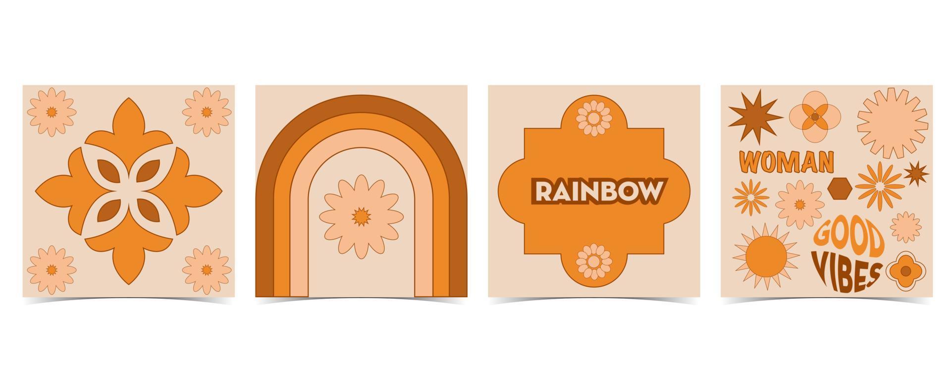 verzameling hippie-ontwerp met oranje bloem, zon, regenboog voor sociale media vector