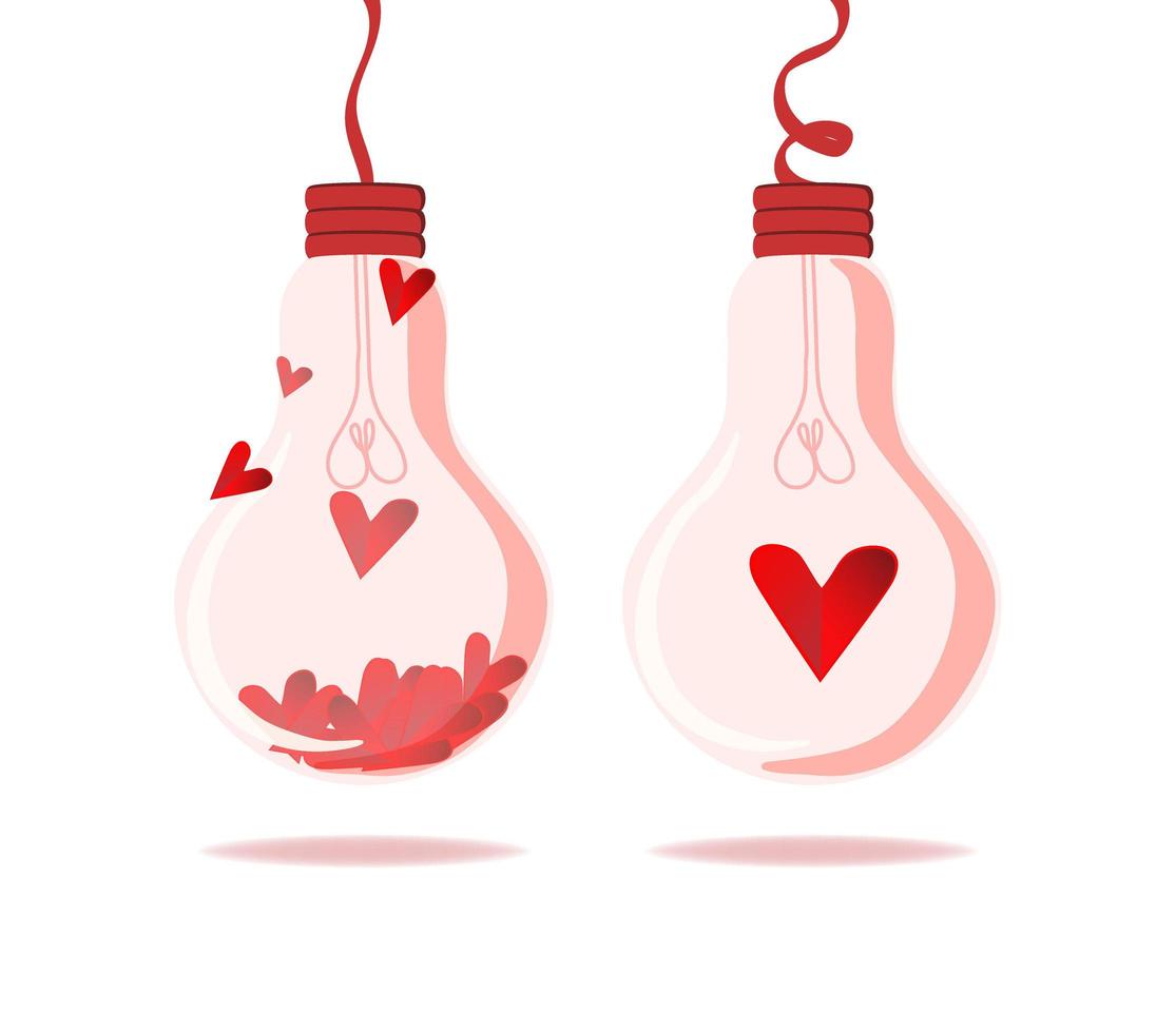 het concept van brandende liefde. lampen met rode harten erin. het licht komt van geliefden. Valentijnsdag. vlakke stijl vectorillustratie. vector