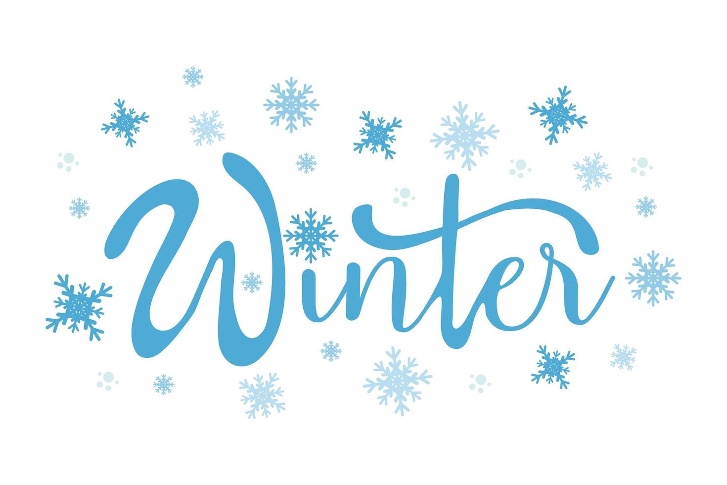 banner winter belettering, schattige handgeschreven vectorillustratie met sneeuwvlokken. vlakke stijlvector. kaart ontwerpsjabloon. vector