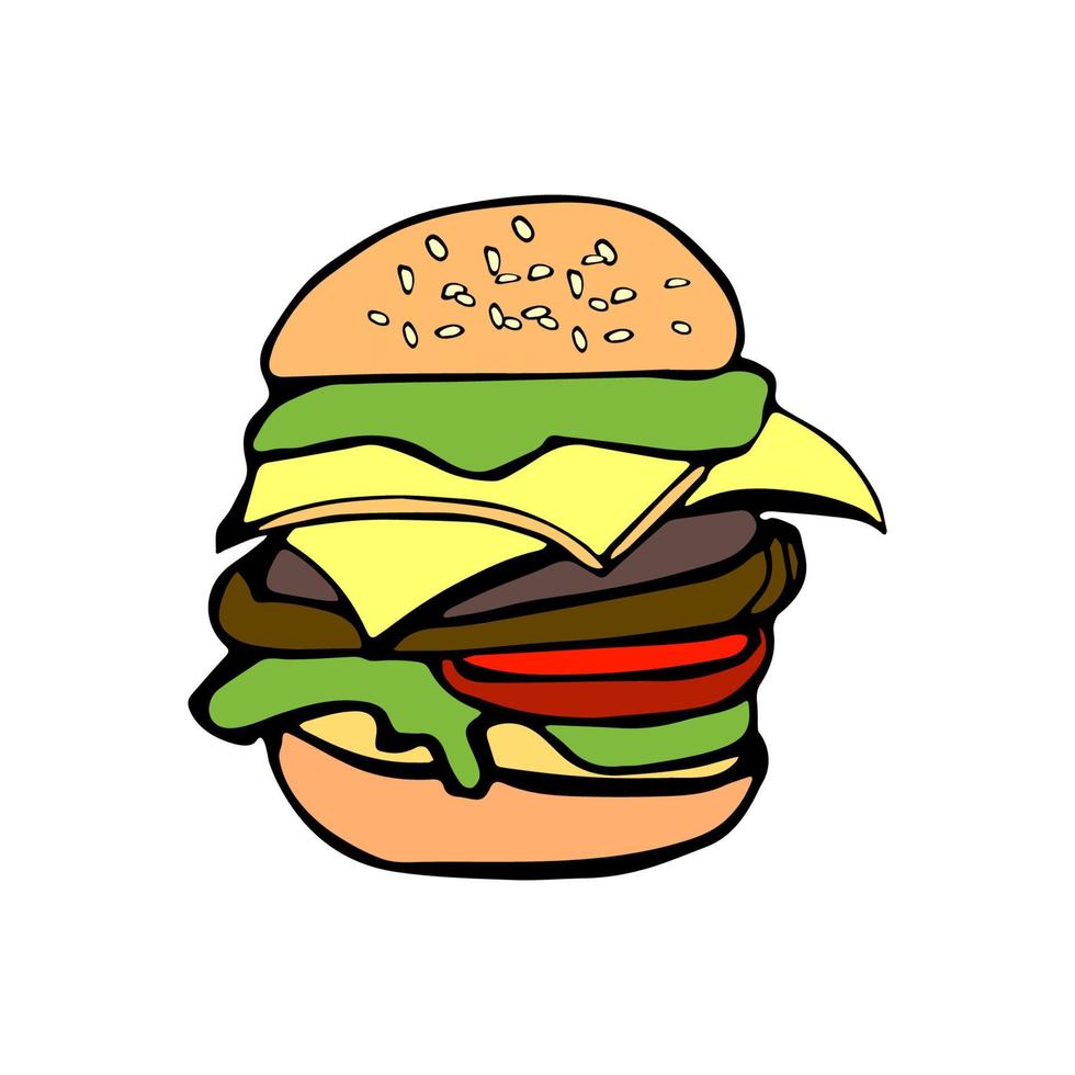 vectorillustratie een hamburger in cartoon-stijl op een witte achtergrond vector
