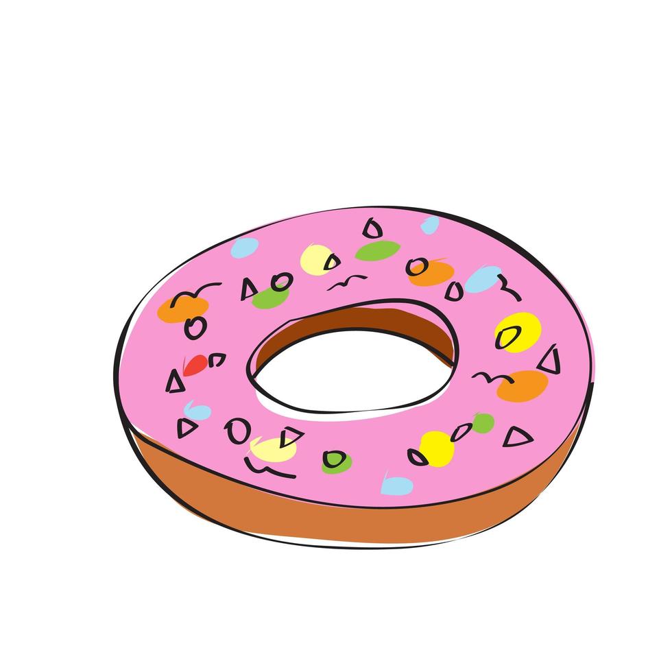 hand getrokken vectorillustratie van roze donut op wit vector