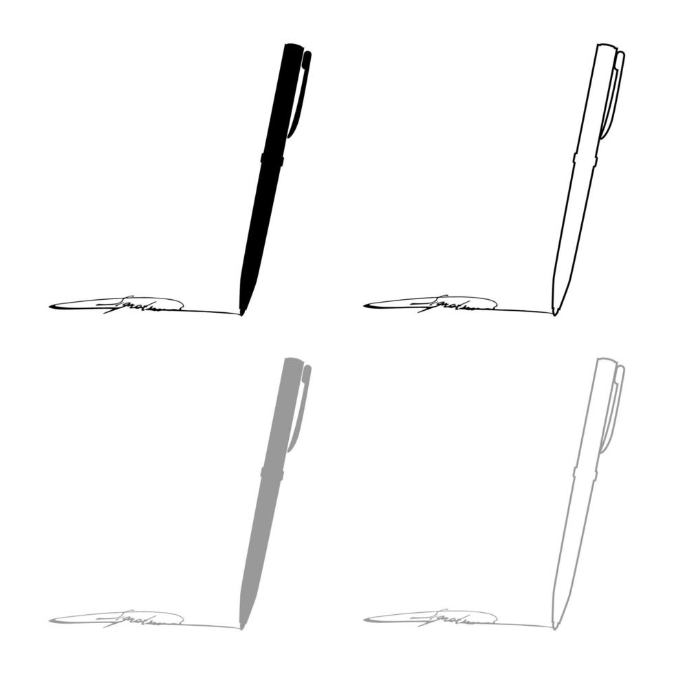 handtekening met behulp van pen inkt schrijven concept pictogram overzicht set zwart grijze kleur vector illustratie vlakke stijl afbeelding