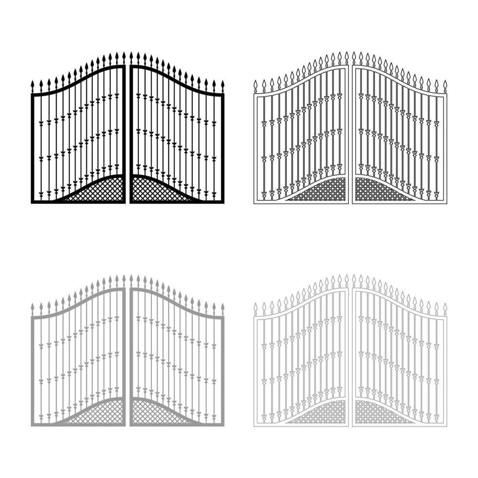 gesmede poorten pictogram overzicht set zwart grijze kleur vector illustratie vlakke stijl afbeelding