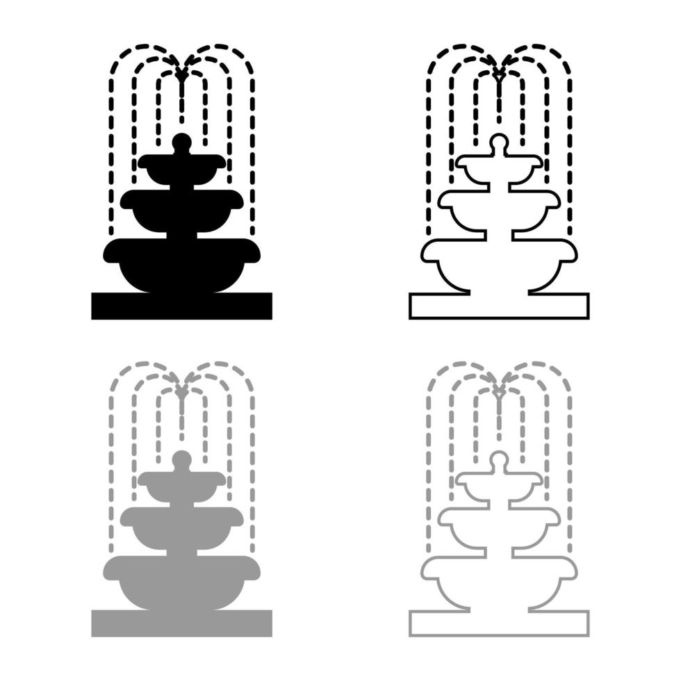 fontein laag van water pictogram overzicht set zwart grijze kleur vector illustratie vlakke stijl afbeelding