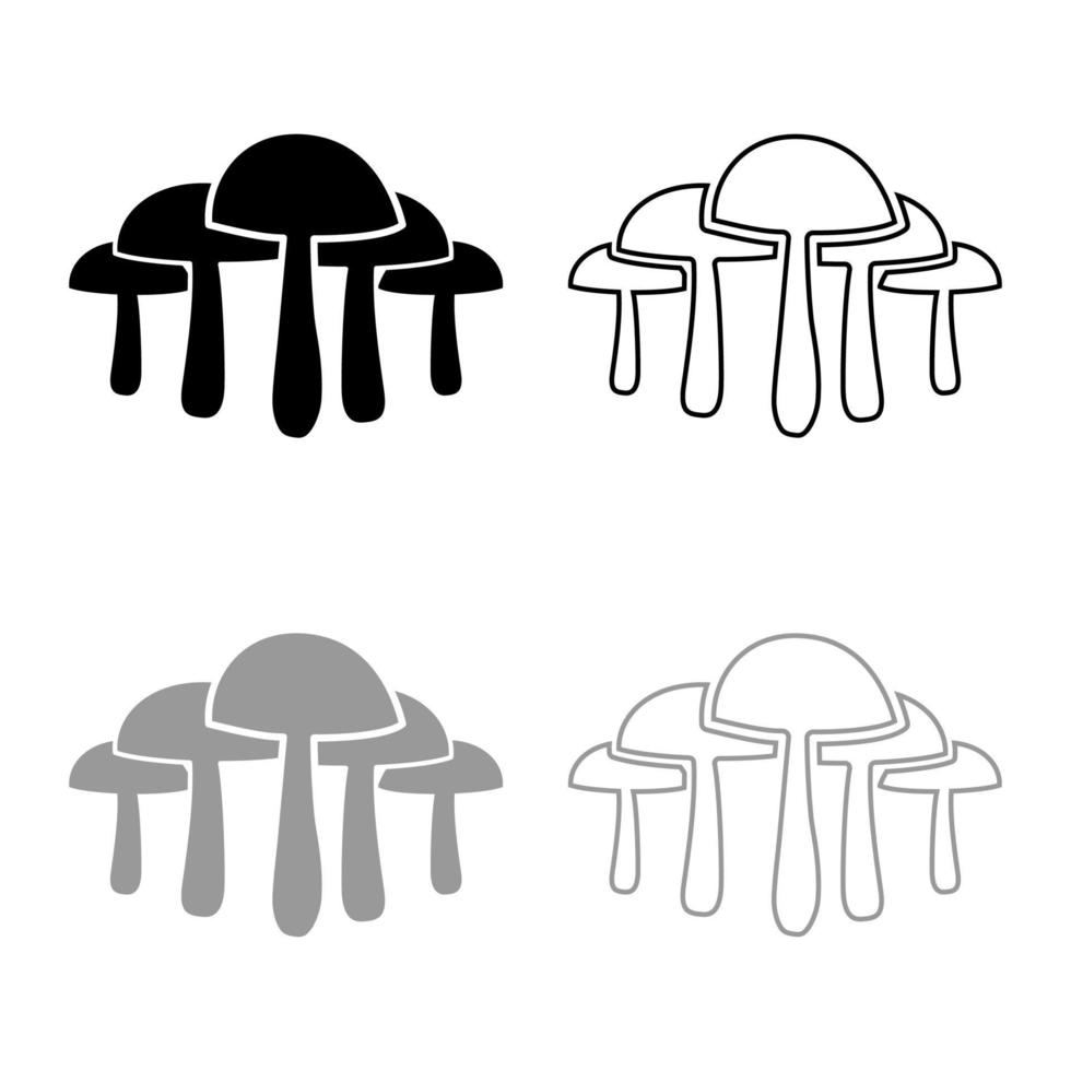 paddestoelen pictogram overzicht set zwart grijze kleur vector illustratie vlakke stijl afbeelding