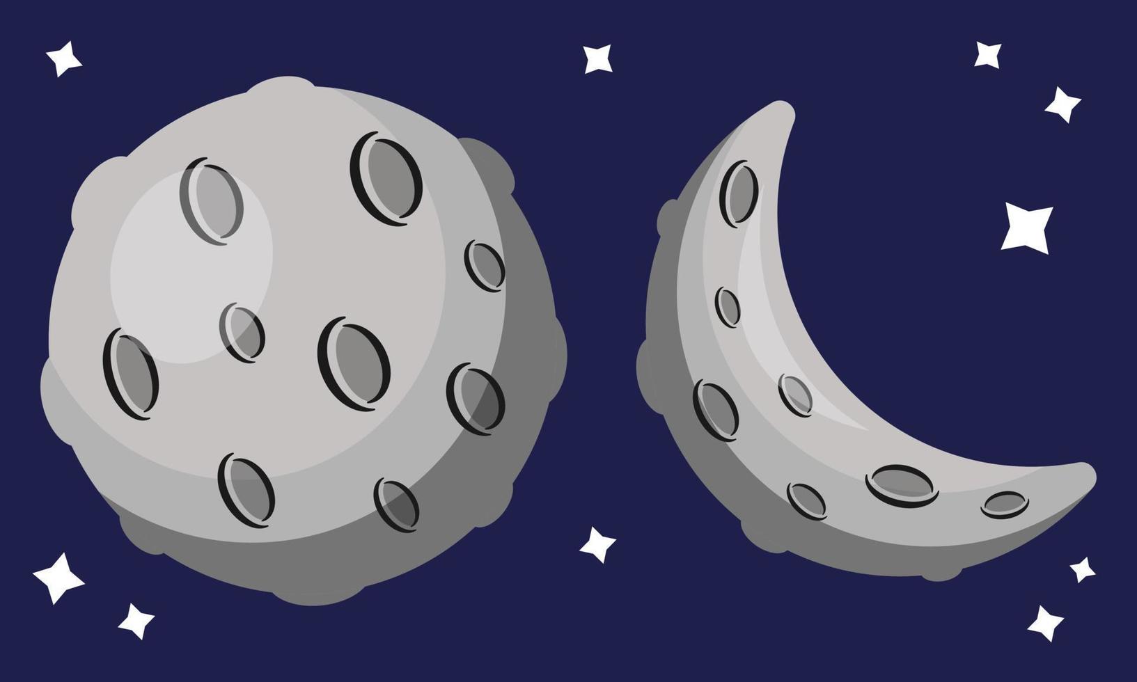 vectorillustratie van volle maan en halve maan met donkerblauwe achtergrond vector