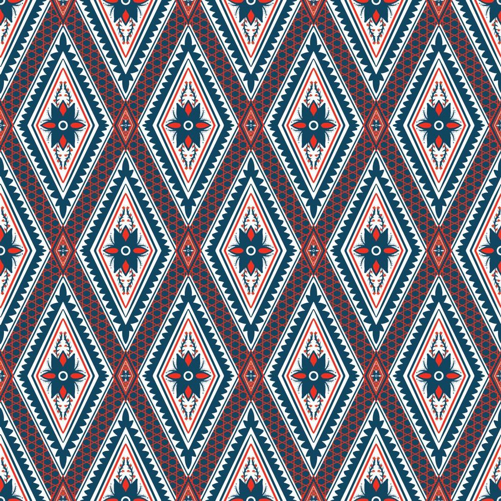 oranje rode indigo blauwe bloem op wit. geometrische etnische oosterse patroon traditioneel ontwerp voor achtergrond, tapijt, behang, kleding, verpakking, batik, stof, vector illustratie borduurstijl