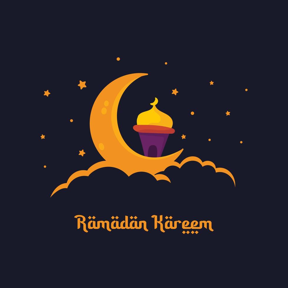 ramadan kareem illustratie met wassende maan en moskee concept. platte ontwerp cartoon stijl vector