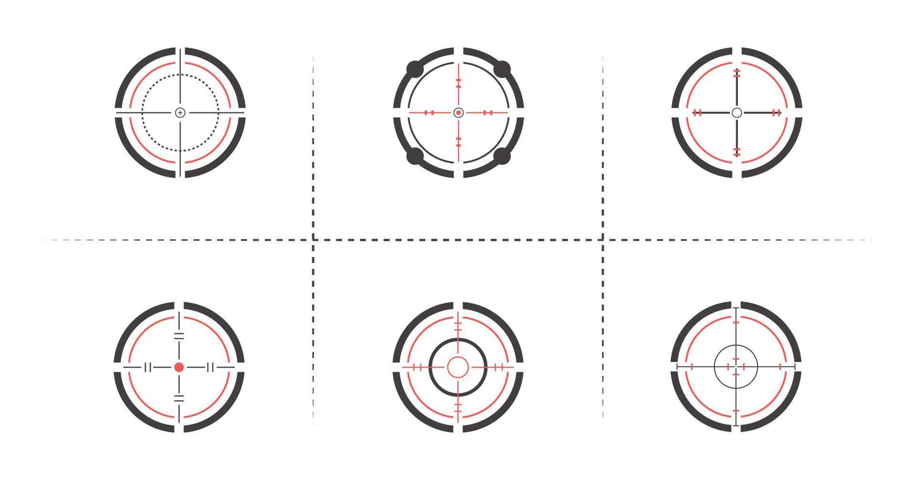 set van doel en doel, richten en richten. creatieve vectorillustratie van dradenkruis pictogrammenset geïsoleerd op een witte achtergrond. vector