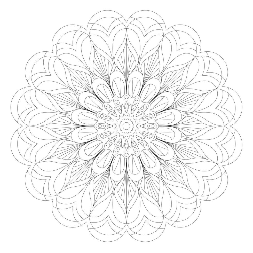 mandala lijn vector. een symmetrisch rond zwart-wit ornament. kleuren vector