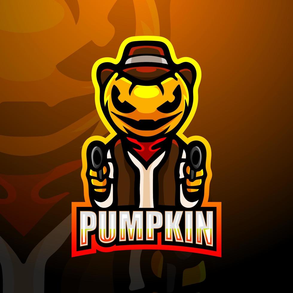 spooky gunner pompoen mascotte esport logo ontwerp vector