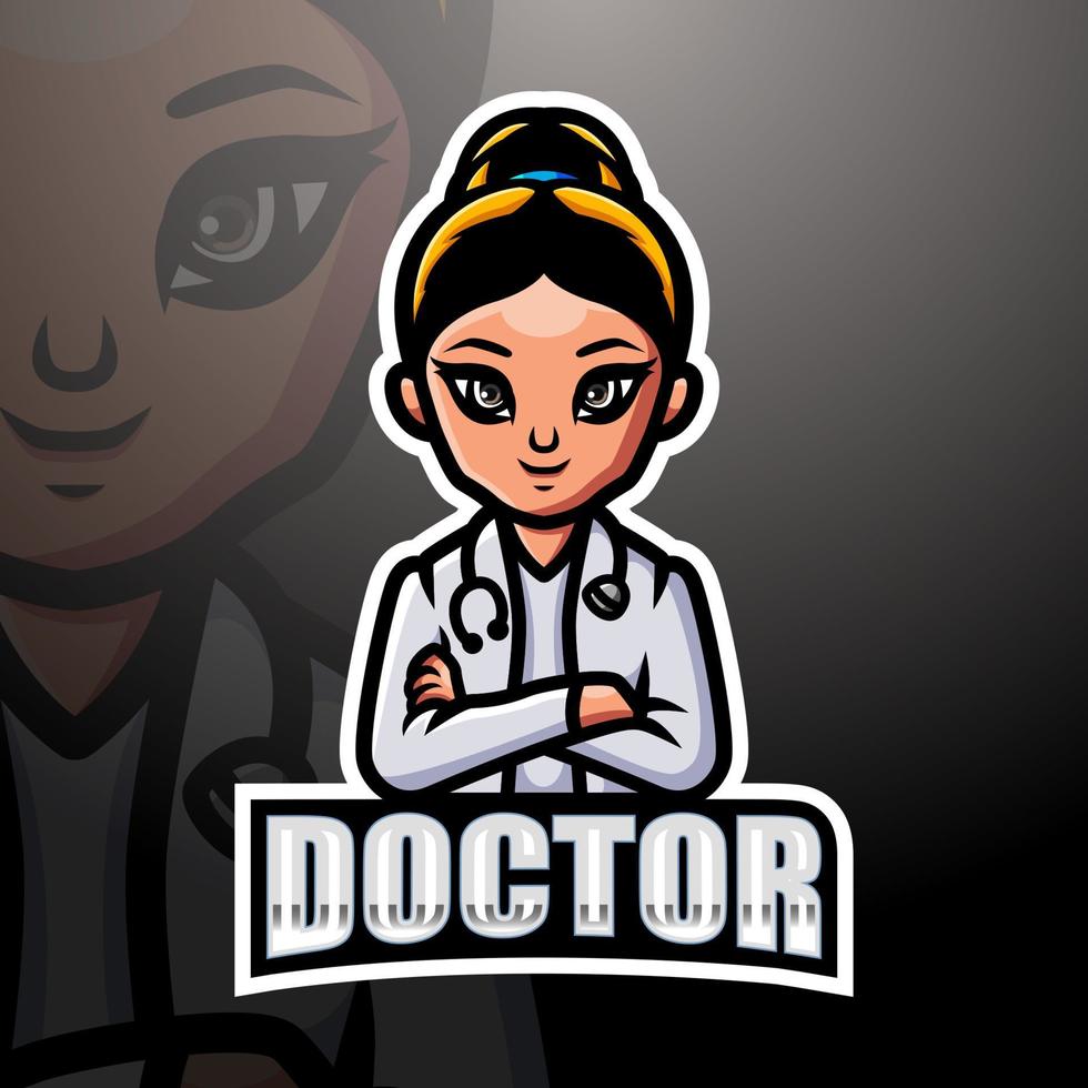 dokter vrouw mascotte esport logo ontwerp vector