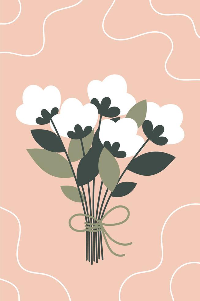 mooi lenteboeket met witte bloemen voor vrouwendag. illustratie op een roze achtergrond. vector