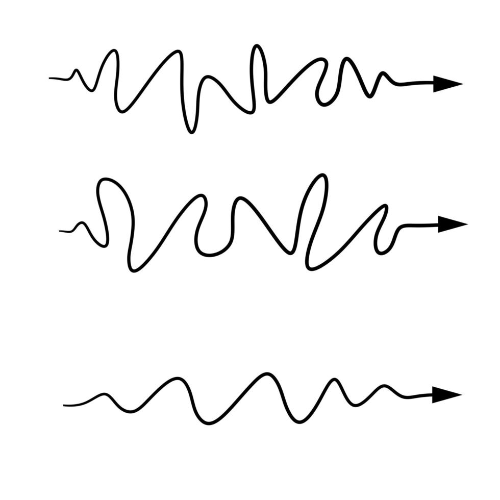 golvende lijn. set van gebogen en bochtige pijlen van verschillende vormen. vector