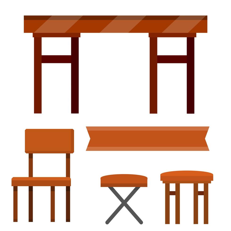 tafel en set stoelen. keukenmeubels en tafelkleden. vector
