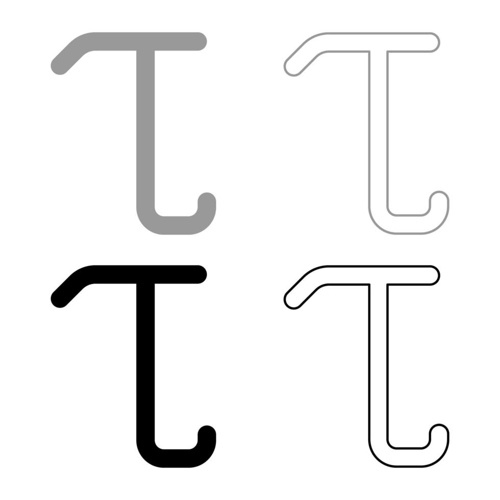 tau grieks symbool kleine letter kleine letter lettertype pictogram overzicht set zwart grijs kleur vector illustratie vlakke stijl afbeelding