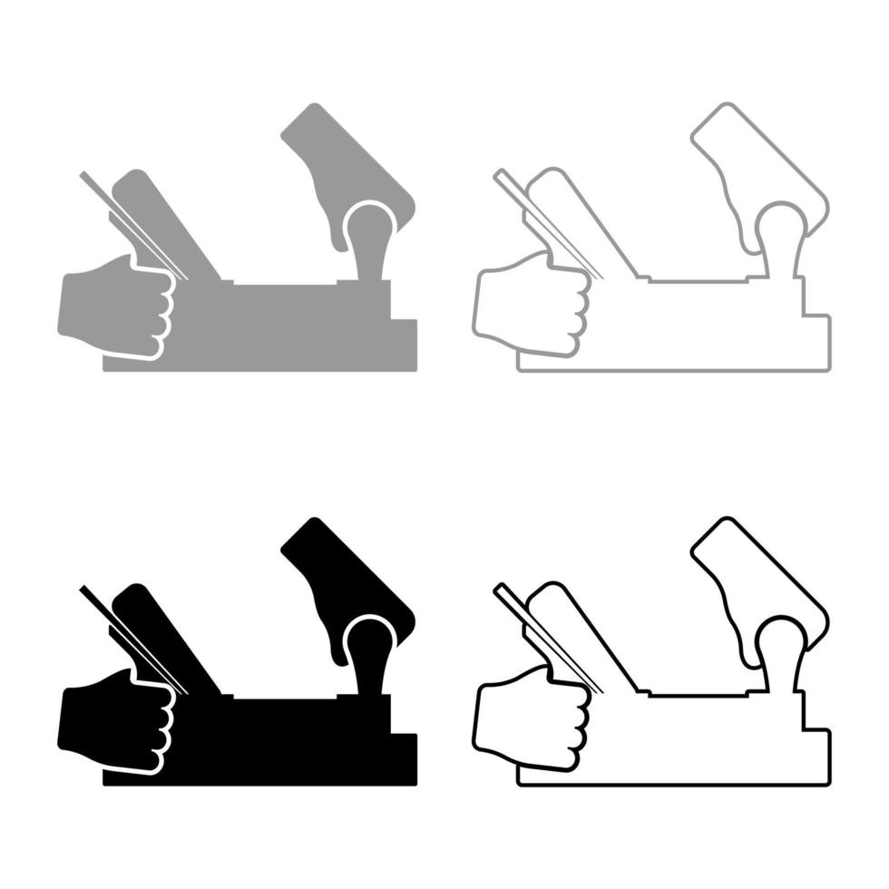 jointer jack vliegtuig in de hand met gereedschap gebruik arm met behulp van instrument met hout ingesteld pictogram grijs zwarte kleur vector illustratie vlakke stijl afbeelding