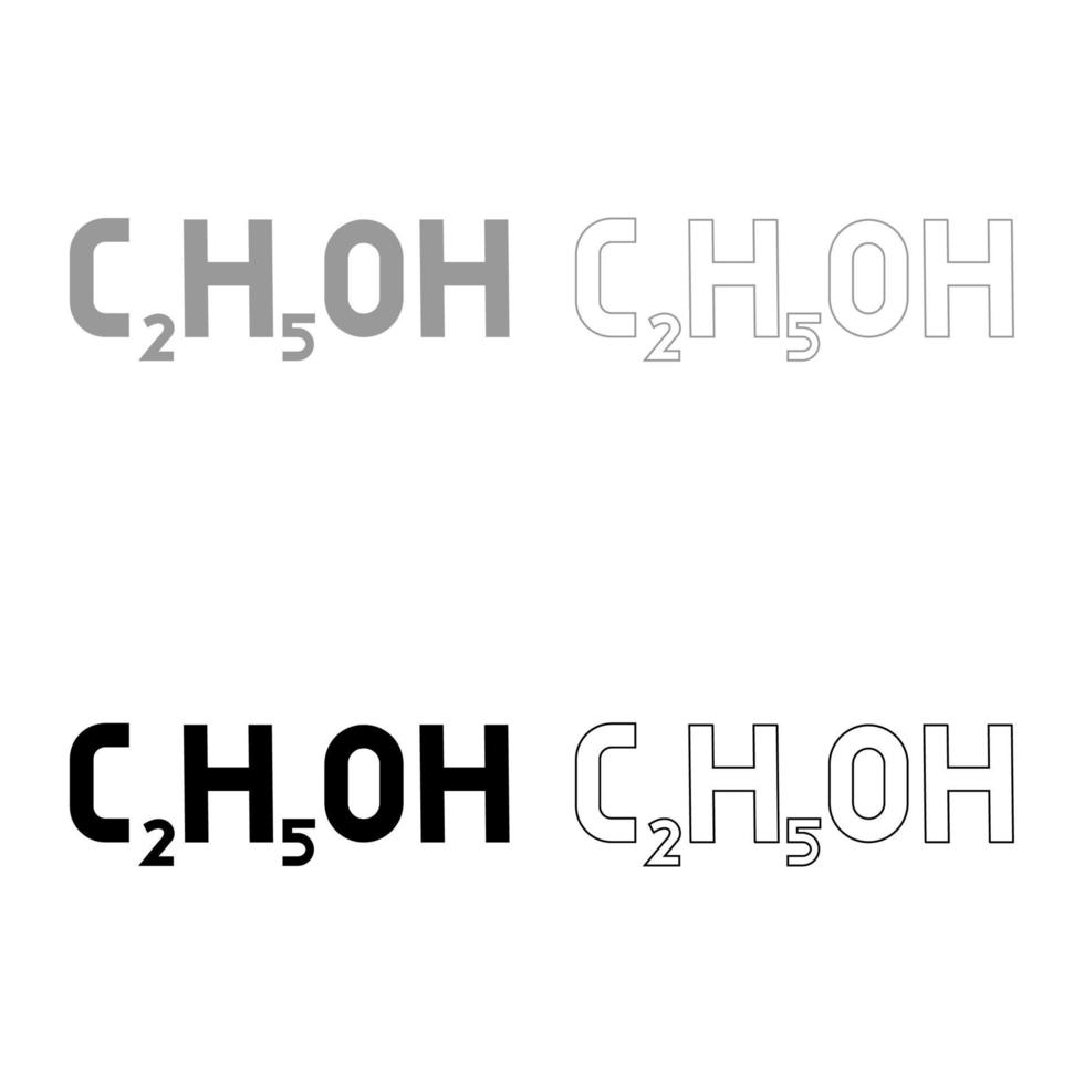 chemische formule c2h5oh ethanol ethylalcohol ingesteld pictogram grijs zwarte kleur vector illustratie vlakke stijl afbeelding