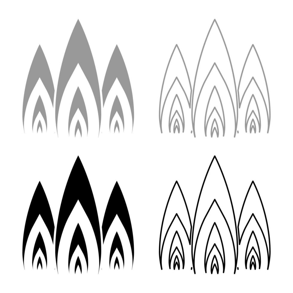 drie vlam vuur branden vreugdevuur 3 tongen pictogram overzicht set zwart grijs kleur vector illustratie vlakke stijl afbeelding