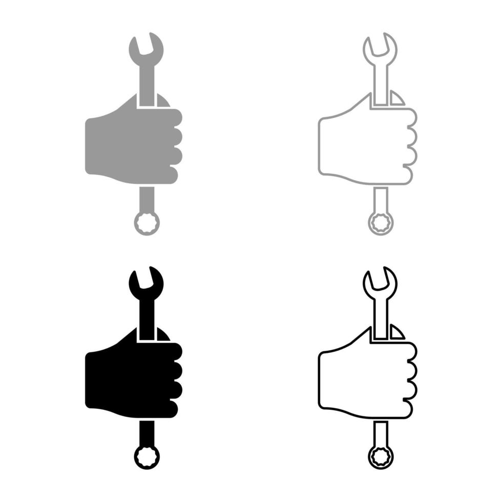 moersleutel zeshoek in de hand gereedschap in gebruik arm spanner monteur ingenieur instrument ingesteld pictogram grijs zwart kleur vector illustratie vlakke stijl afbeelding