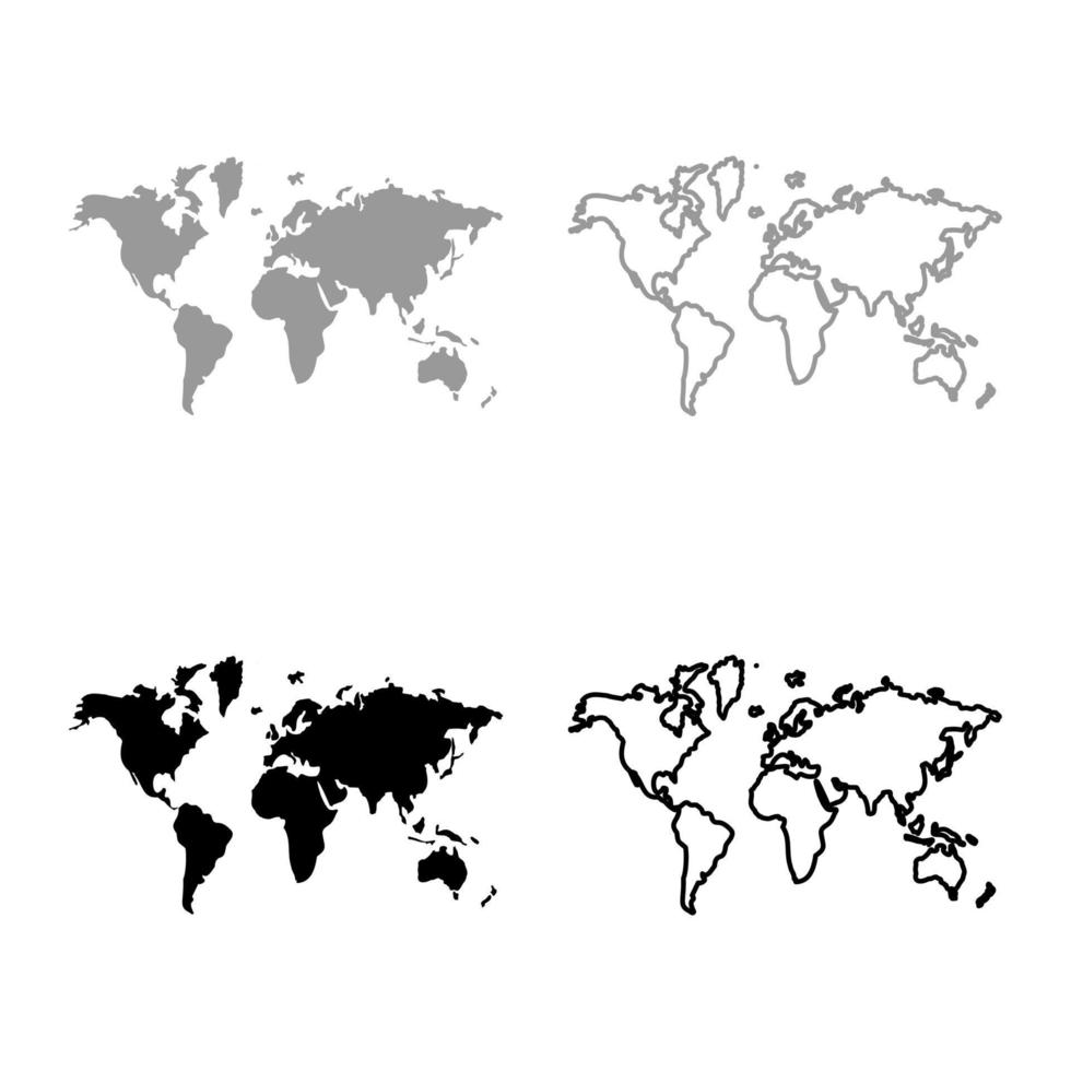 kaart wereld ingesteld pictogram grijs zwart kleur vector illustratie afbeelding vlakke stijl effen vulling omtrek contour lijn dun