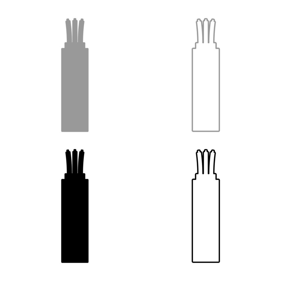 draad koord elektrische kabel gebogen macht optische vezel ingesteld pictogram grijs zwart kleur vector illustratie afbeelding vlakke stijl solide vulling overzicht contour lijn dun