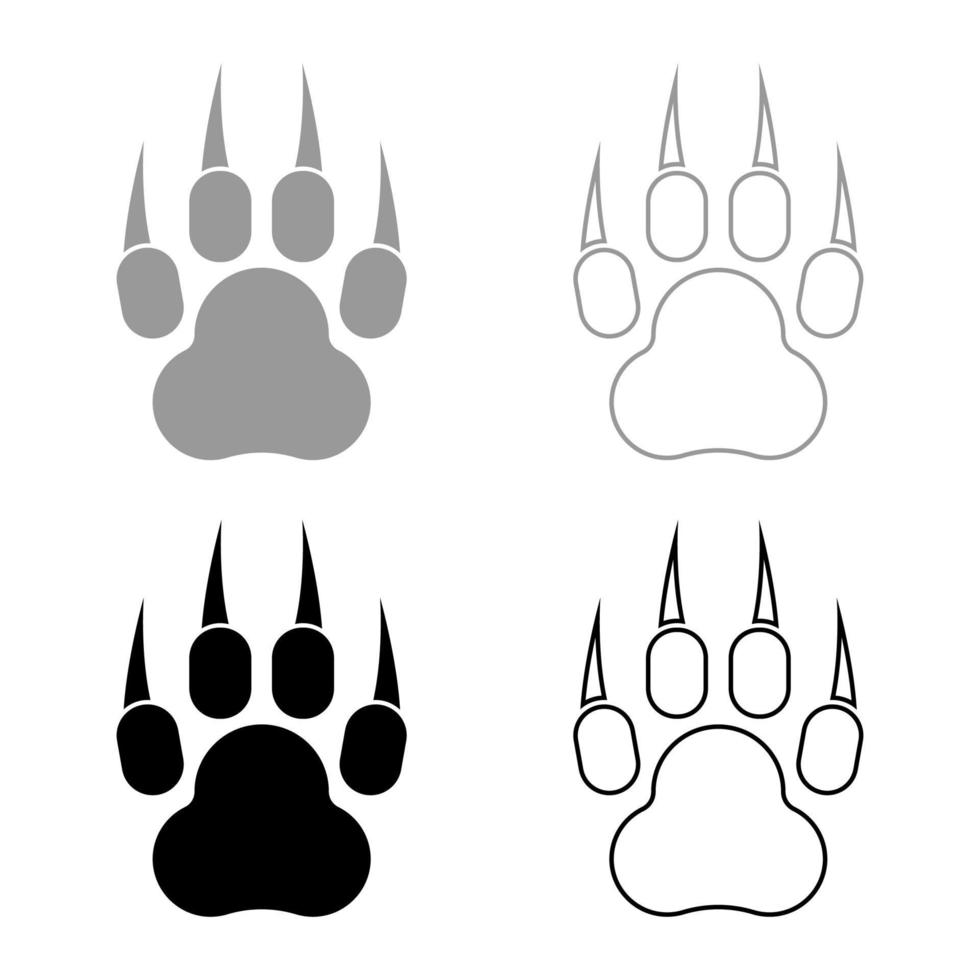 print dier poot met klauwen voet set pictogram grijs zwart kleur vector illustratie afbeelding vlakke stijl effen vulling omtrek contour lijn dun