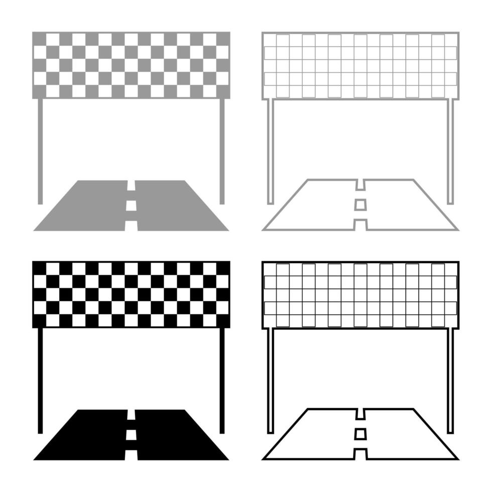 finish en weg lijn racebaan succes concept afwerking pictogram overzicht set zwart grijze kleur vector illustratie vlakke stijl afbeelding