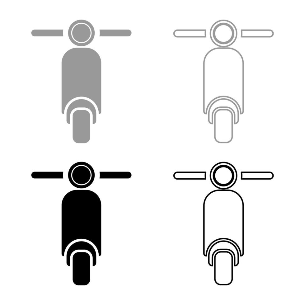 scooter motorfiets motobike levering concept bromfiets verzending pictogram overzicht set zwart grijs kleur vector illustratie vlakke stijl afbeelding