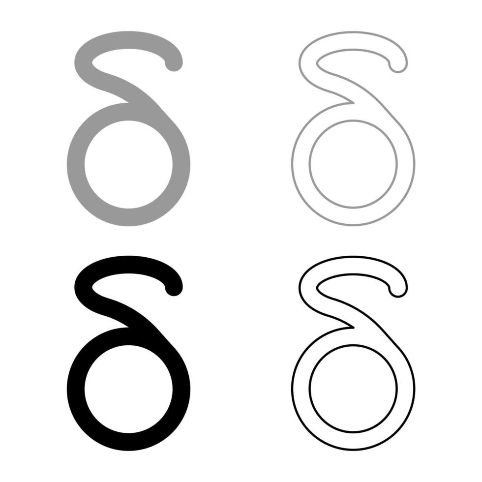 delta grieks symbool kleine letter kleine letter lettertype pictogram overzicht set zwart grijs kleur vector illustratie vlakke stijl afbeelding