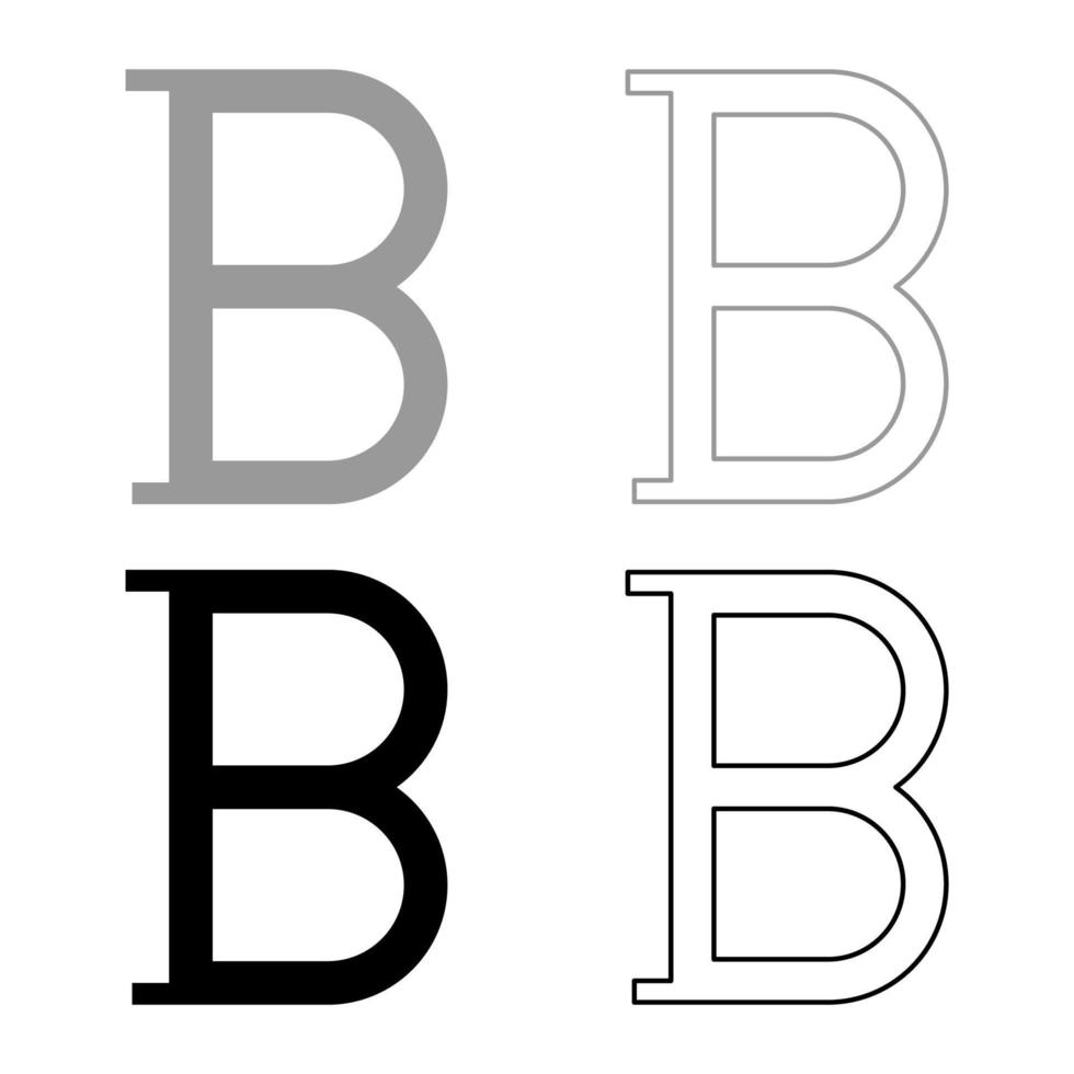 beta grieks symbool hoofdletter hoofdletters lettertype pictogram overzicht set zwart grijs kleur vector illustratie vlakke stijl afbeelding