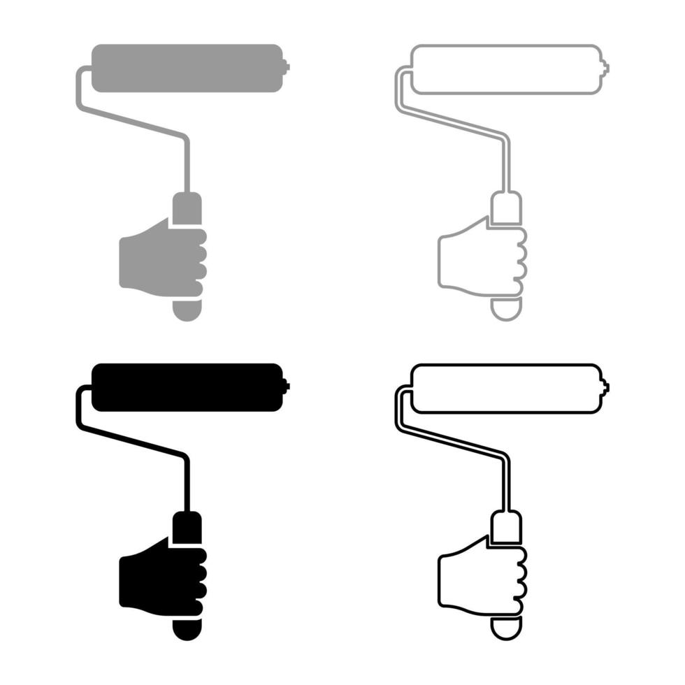 verfroller in de hand gebruik gereedschap arm ingesteld pictogram grijs zwart kleur vector illustratie vlakke stijl afbeelding